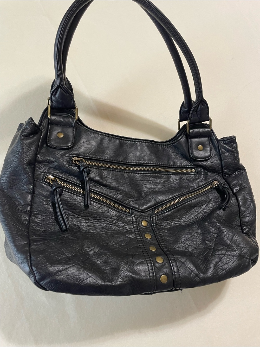 Classic Black Faux-Leather Shoulder Purse